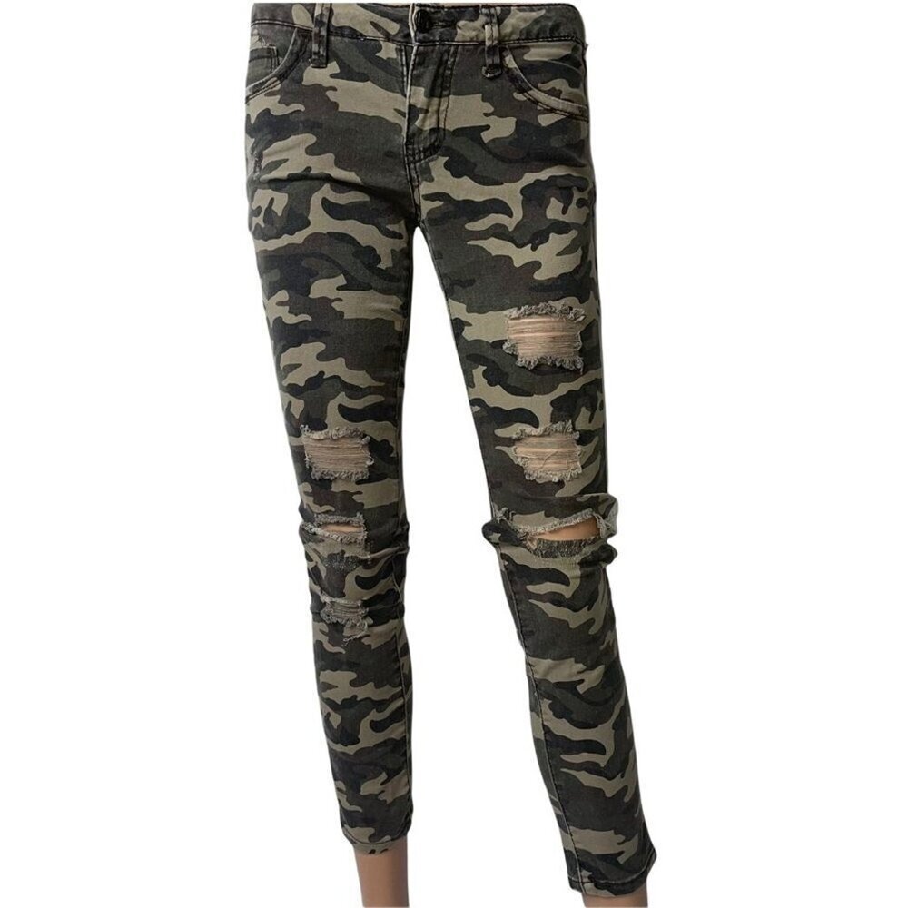 Miley Cyrus Camo skinny distressed Jeans mid rise SZ 5 - Picture 2 of 10